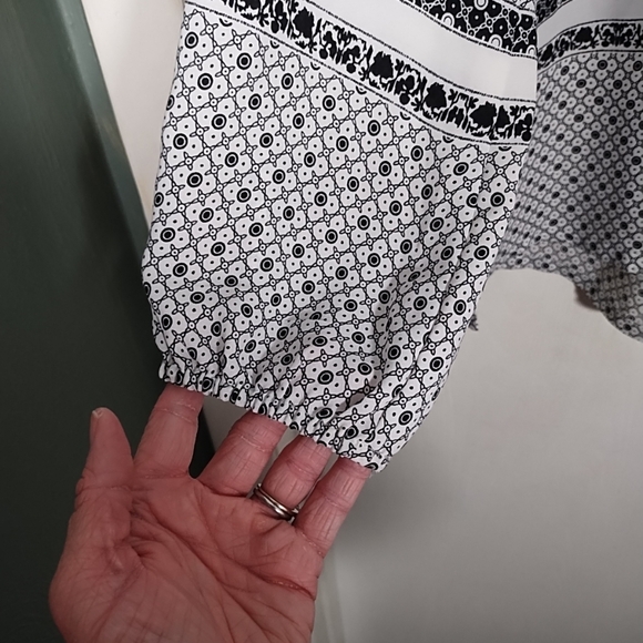 LOFT Black White Half Button Down Blouse Women's Small Boho Tunic Top - Picture 6 of 11